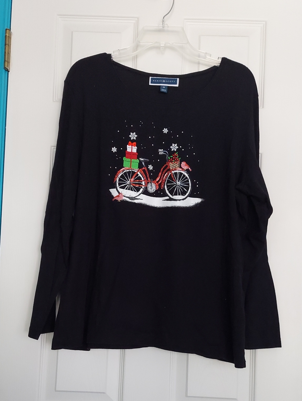 Karen Scott 100% Cotton Long Sleeve Knit Holiday Top